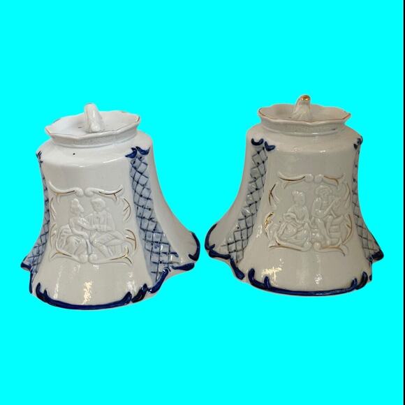 VTG Pair Victorian Porcelain Vanity Lamp Shades, Blue & White, SHADES ONLY - Picture 1 of 10